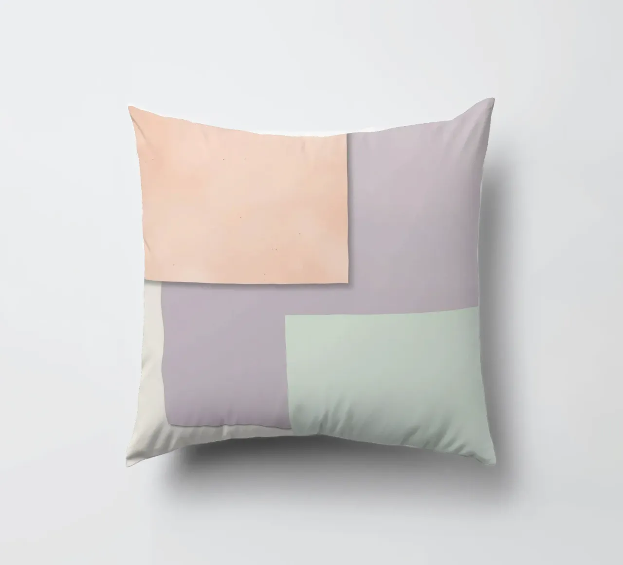 Overlapping Rectangular Paper Sheets Peach Lavender Green decorative cushion by DesignDoodle