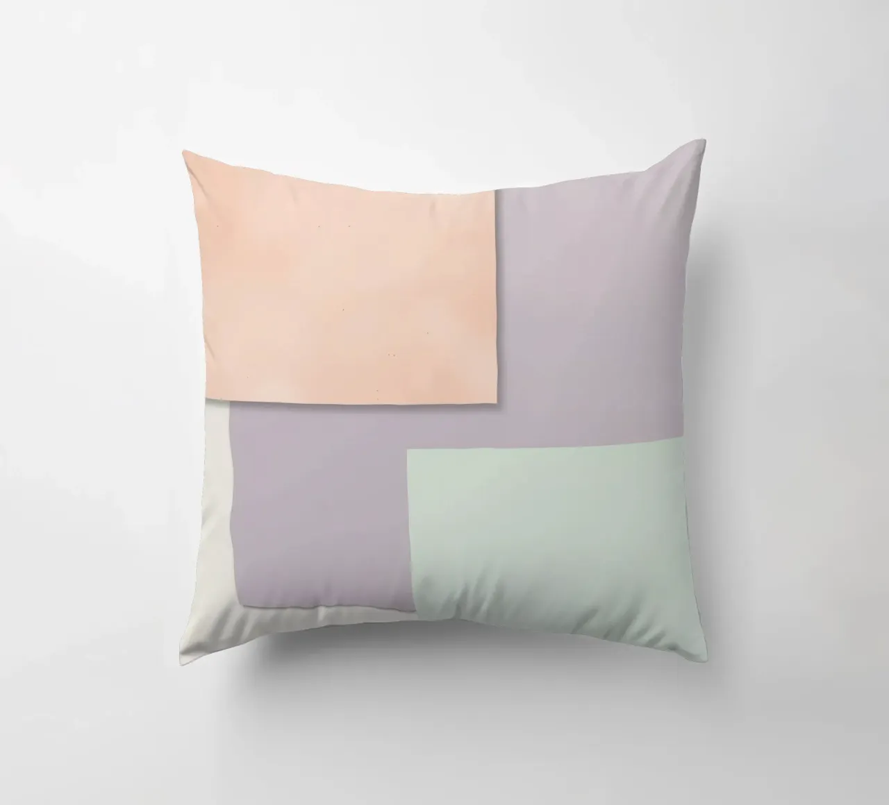 Overlapping Rectangular Paper Sheets Peach Lavender Green decorative cushion by DesignDoodle