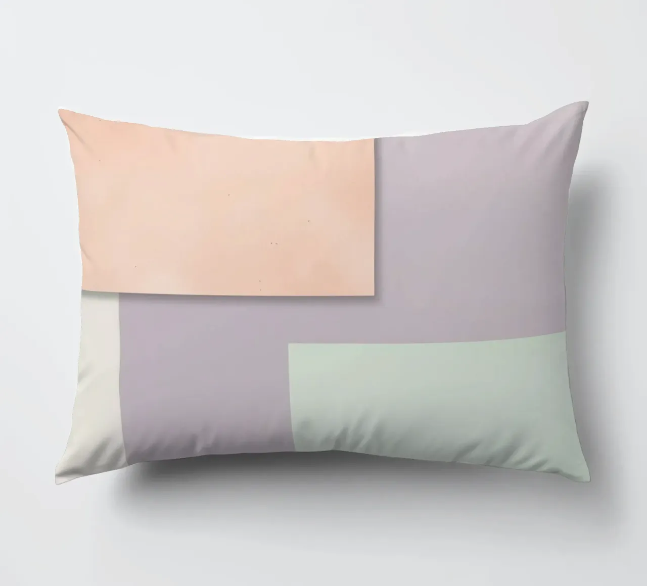 Overlapping Rectangular Paper Sheets Peach Lavender Green decorative cushion by DesignDoodle