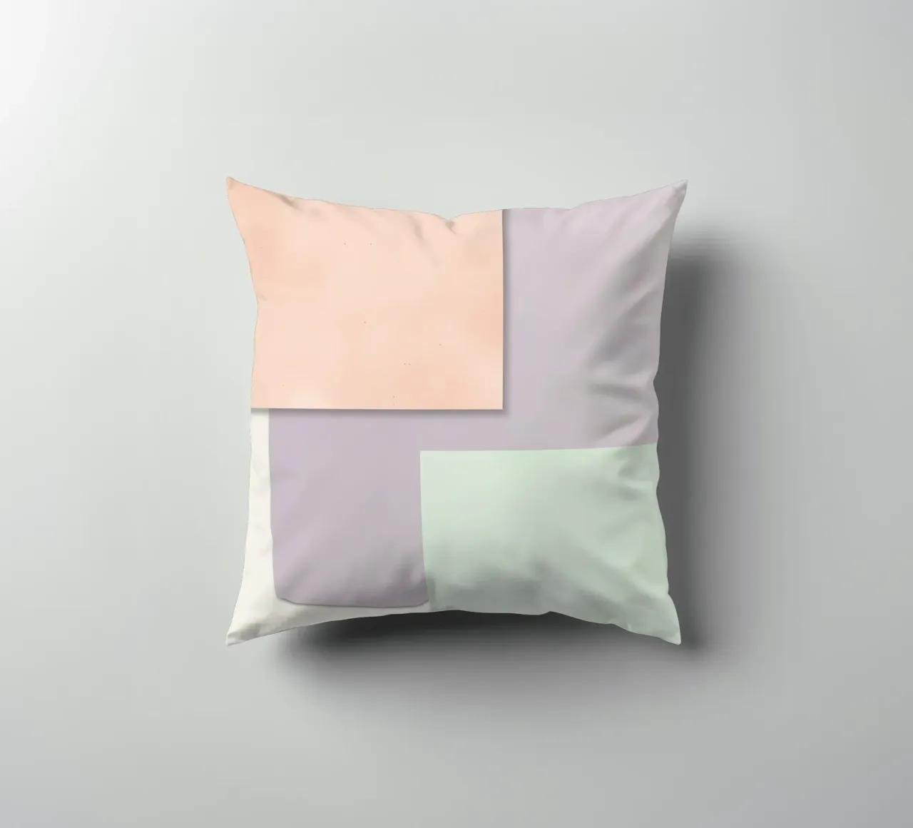 Overlapping Rectangular Paper Sheets Peach Lavender Green decorative cushion by DesignDoodle