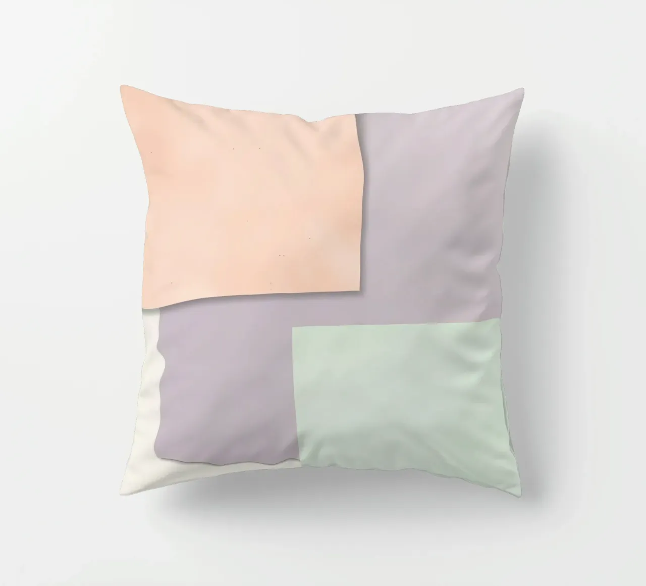 Overlapping Rectangular Paper Sheets Peach Lavender Green decorative cushion by DesignDoodle