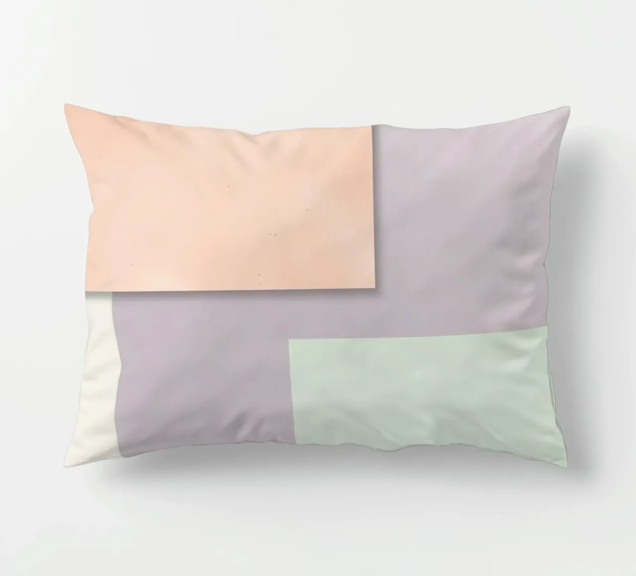 Overlapping Rectangular Paper Sheets Peach Lavender Green decorative cushion by DesignDoodle