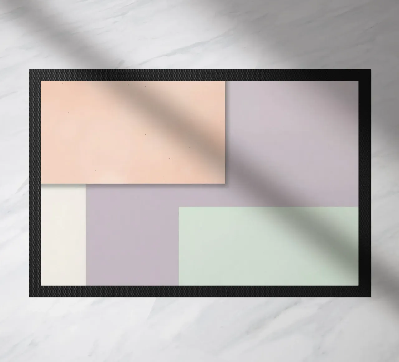 Overlapping Rectangular Paper Sheets Peach Lavender Green doormat by DesignDoodle