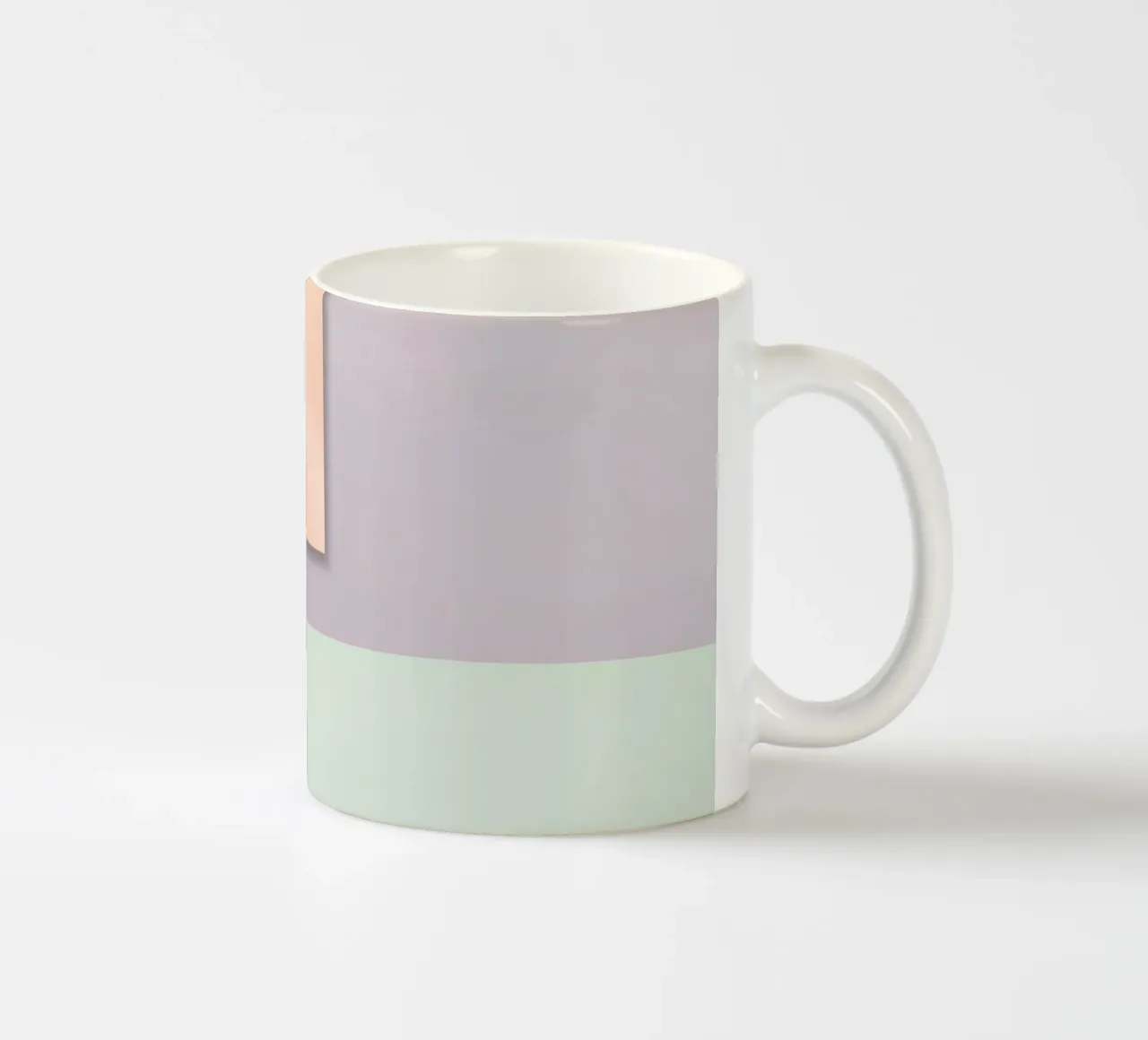 Overlapping Rectangular Paper Sheets Peach Lavender Green ceramic mug by DesignDoodle