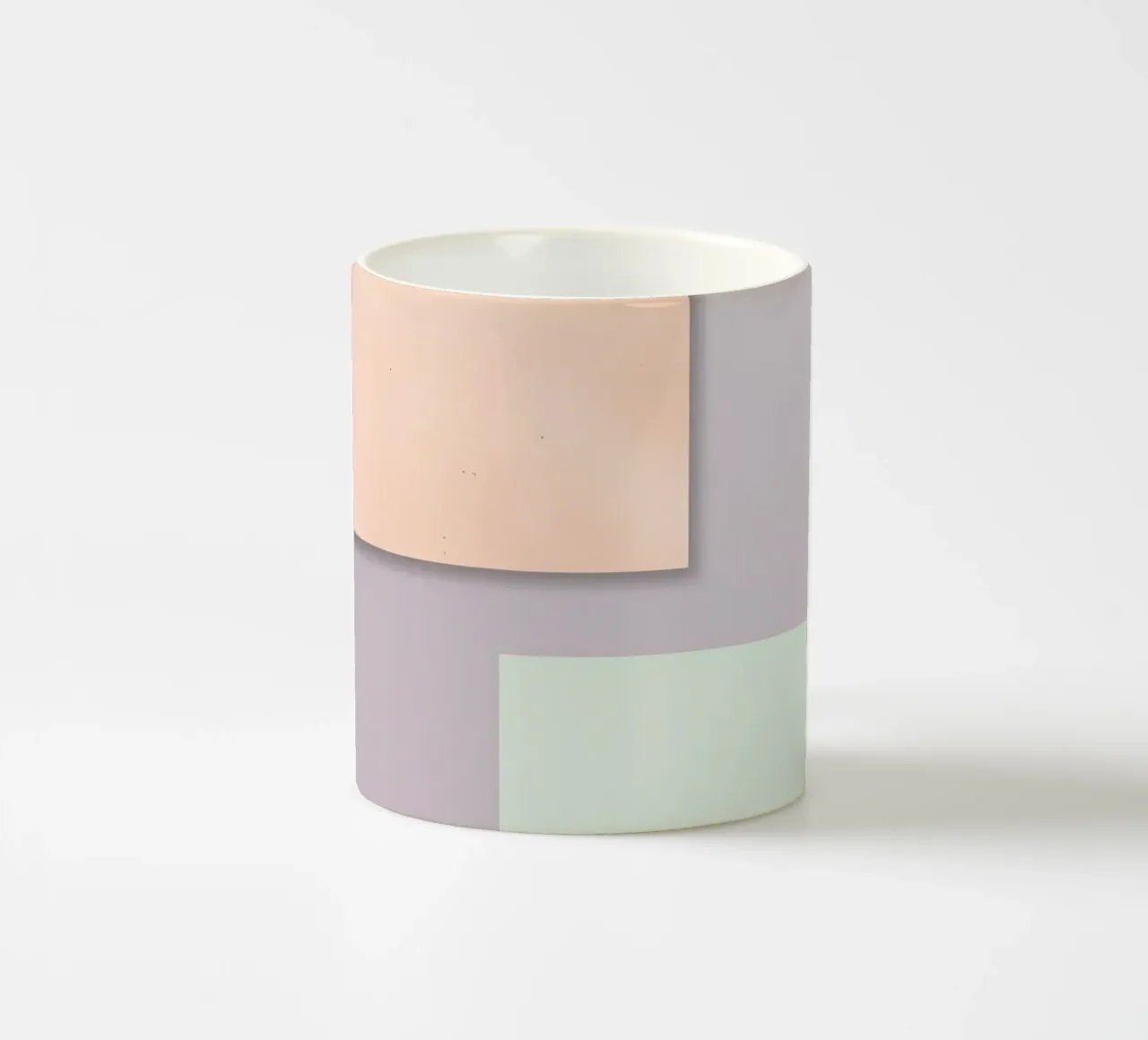 Overlapping Rectangular Paper Sheets Peach Lavender Green ceramic mug by DesignDoodle