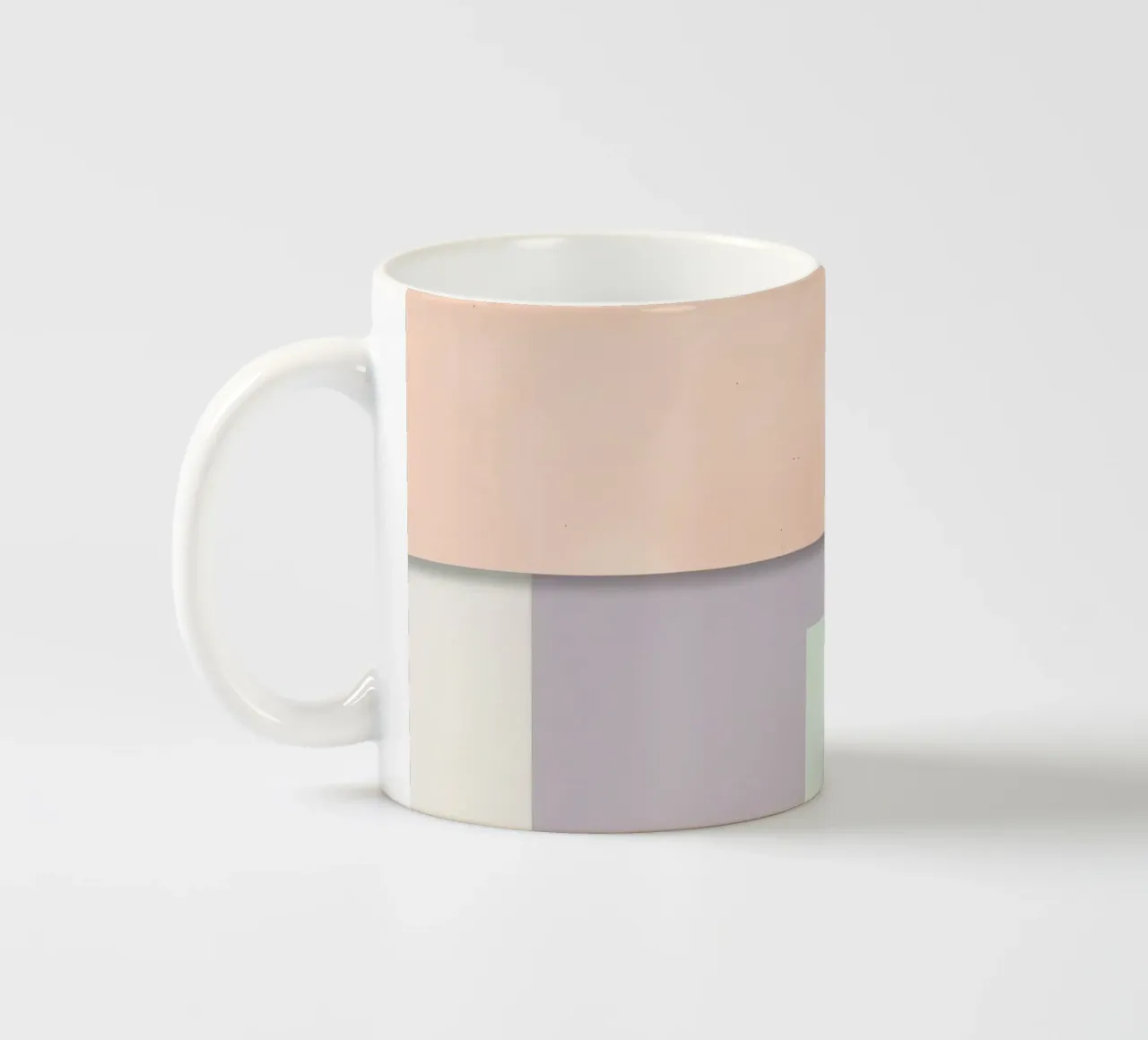 Overlapping Rectangular Paper Sheets Peach Lavender Green ceramic mug by DesignDoodle