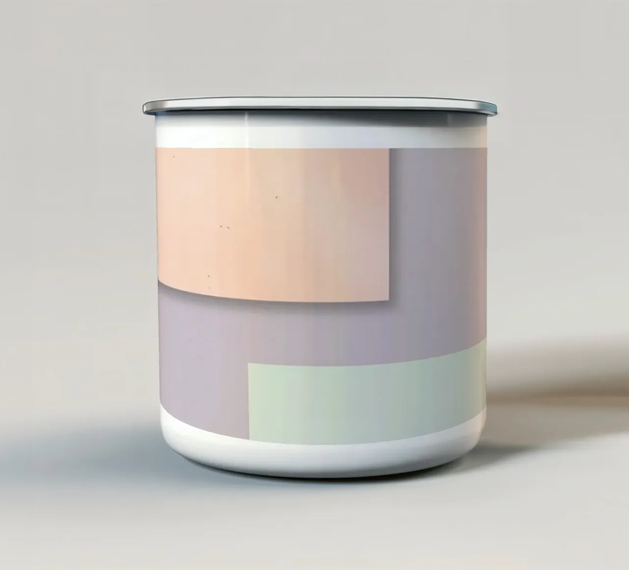Overlapping Rectangular Paper Sheets Peach Lavender Green enamel mug by DesignDoodle