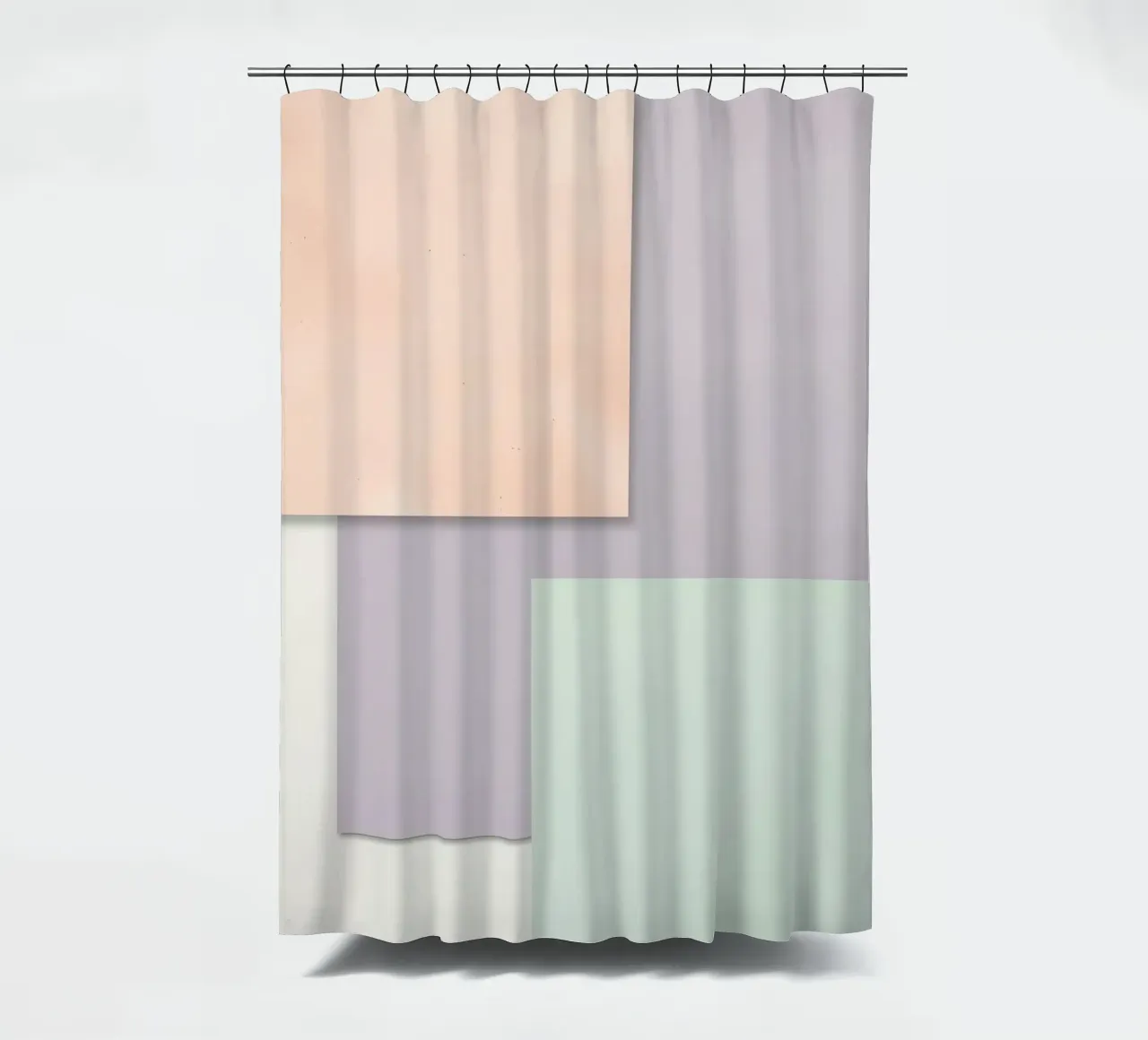 Overlapping Rectangular Paper Sheets Peach Lavender Green shower curtain by DesignDoodle