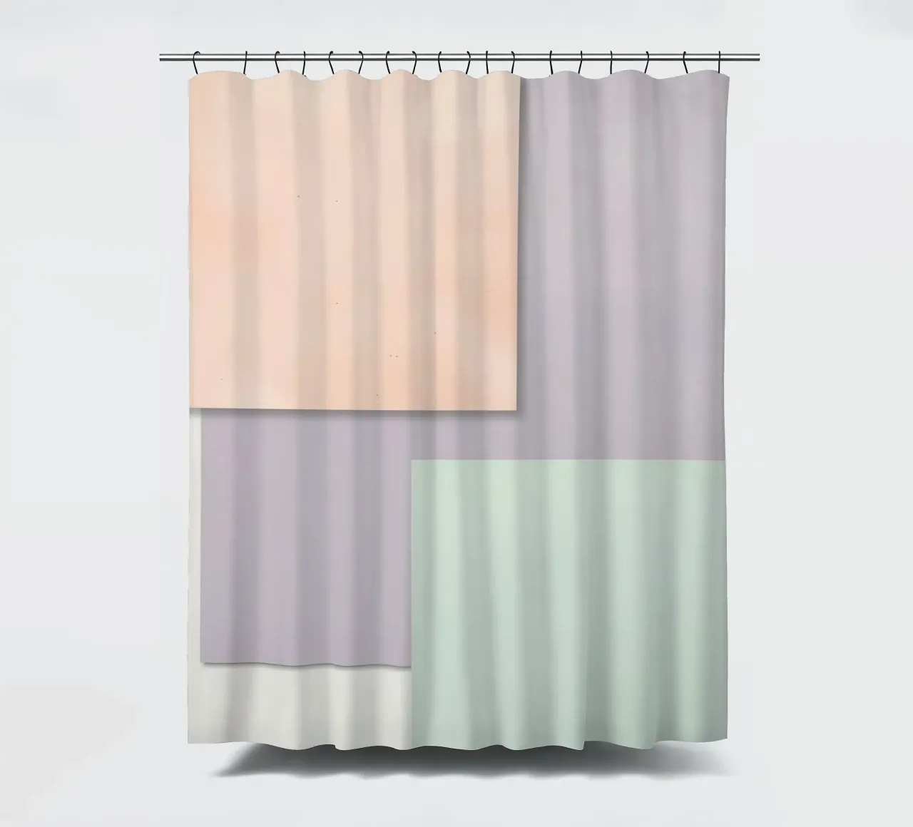 Overlapping Rectangular Paper Sheets Peach Lavender Green shower curtain by DesignDoodle