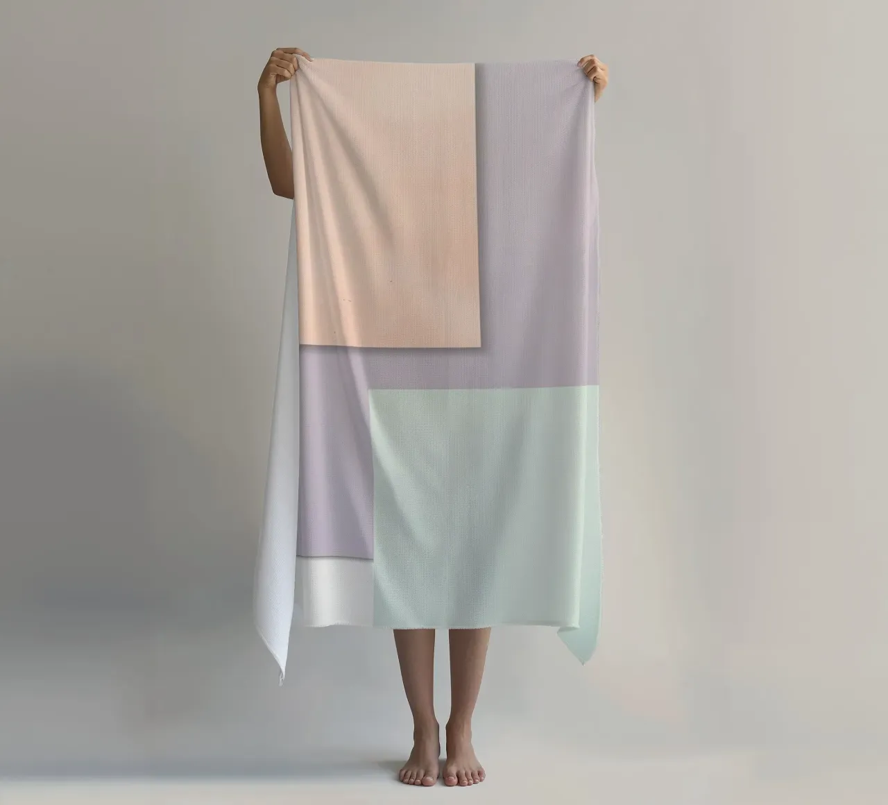 Overlapping Rectangular Paper Sheets Peach Lavender Green beach towel by DesignDoodle