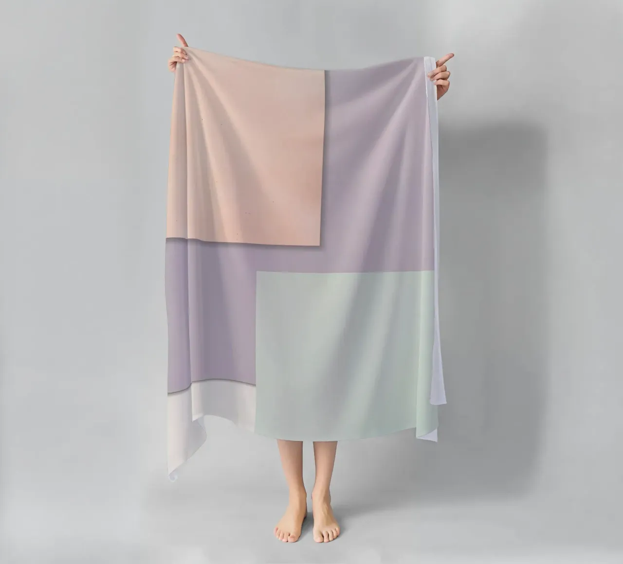 Overlapping Rectangular Paper Sheets Peach Lavender Green beach towel by DesignDoodle