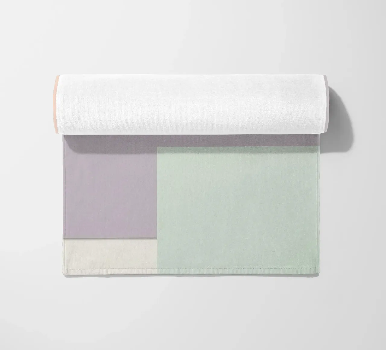 Overlapping Rectangular Paper Sheets Peach Lavender Green beach towel by DesignDoodle