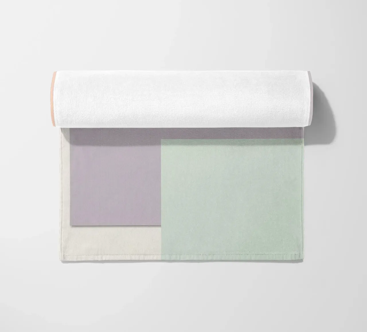 Overlapping Rectangular Paper Sheets Peach Lavender Green beach towel by DesignDoodle