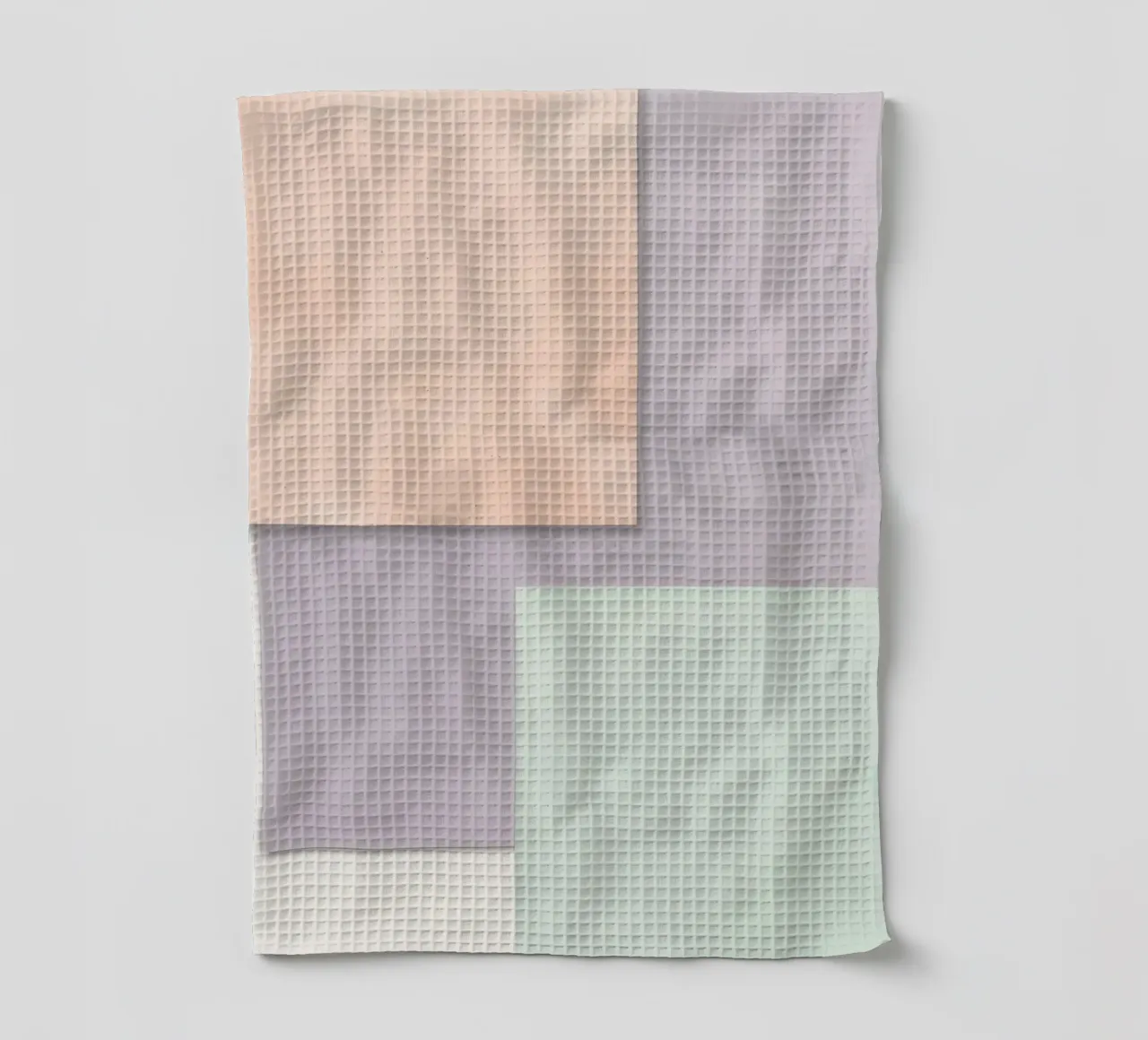 Overlapping Rectangular Paper Sheets Peach Lavender Green tea towel by DesignDoodle