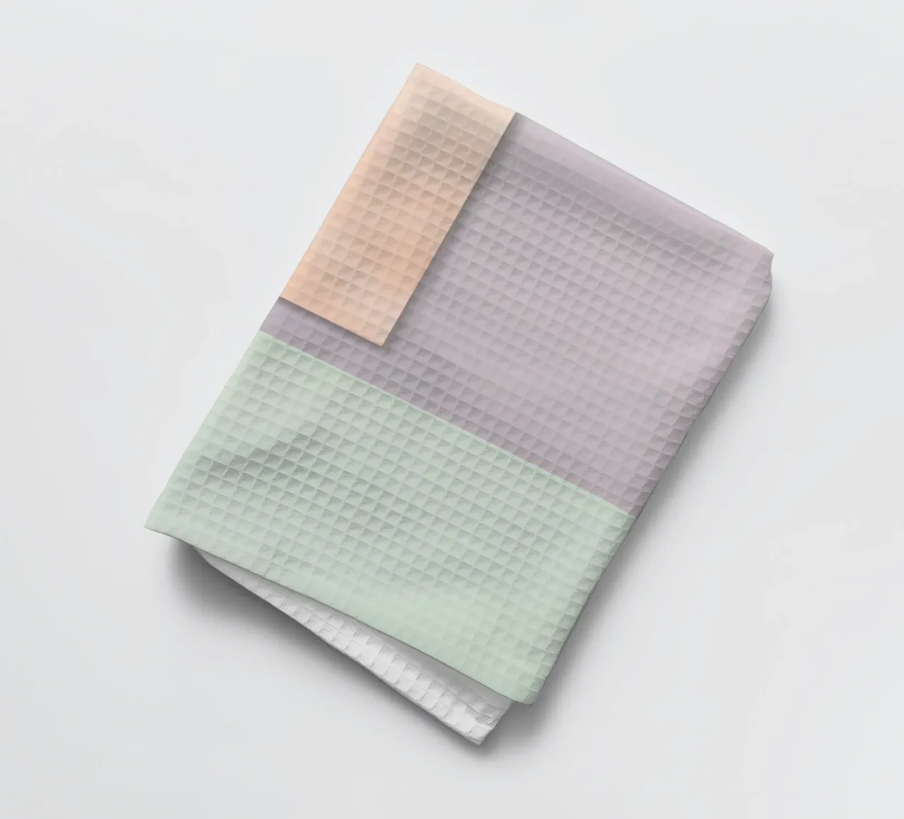 Overlapping Rectangular Paper Sheets Peach Lavender Green tea towel by DesignDoodle