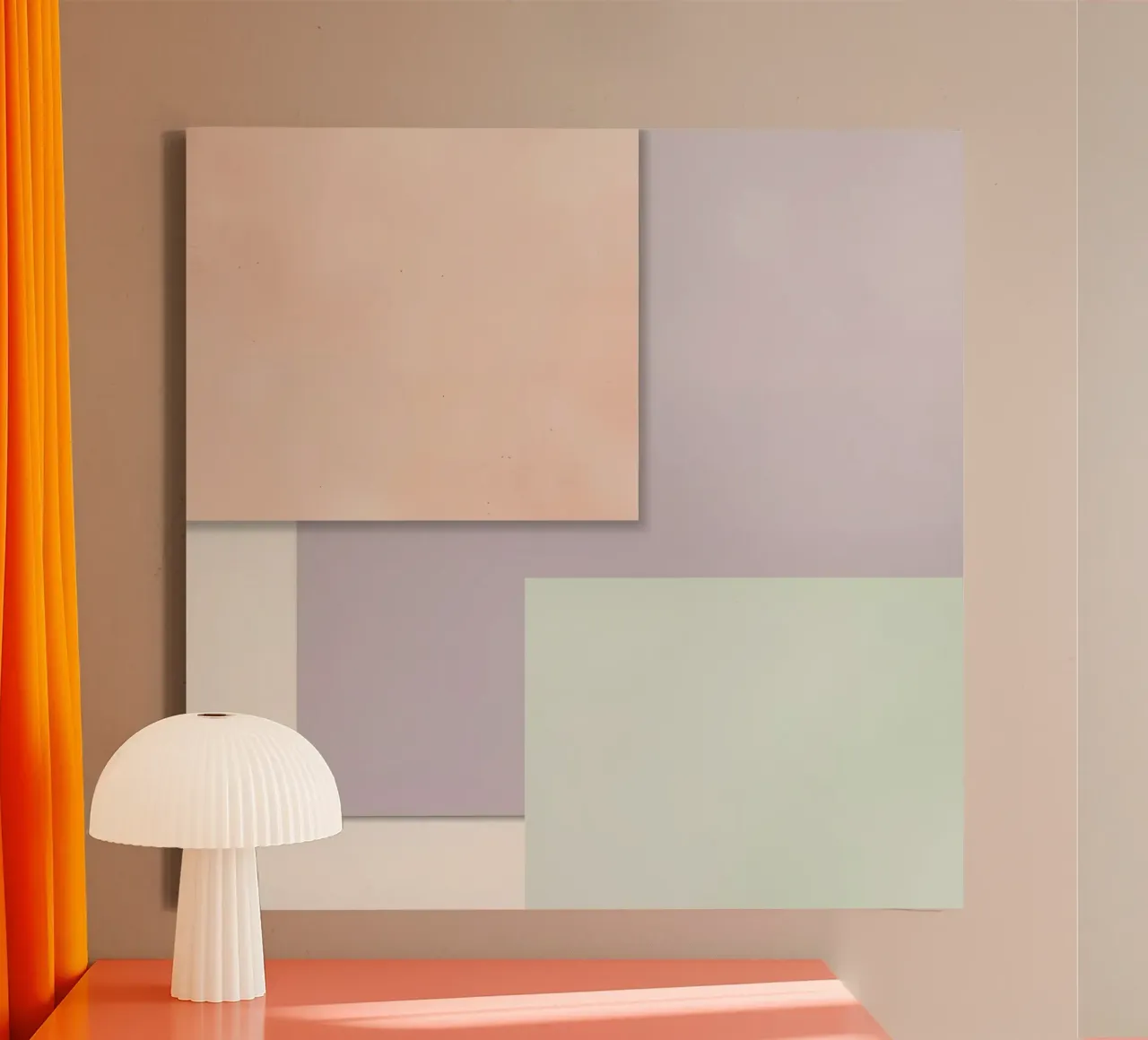 Overlapping Rectangular Paper Sheets Peach Lavender Green canvas with Floater frame by DesignDoodle
