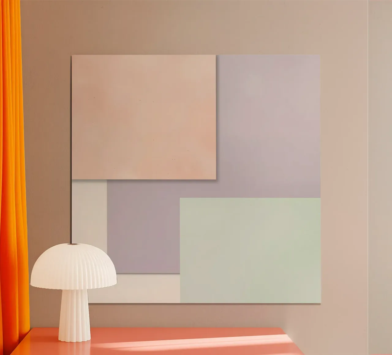 Overlapping Rectangular Paper Sheets Peach Lavender Green poster with plastic frame by DesignDoodle