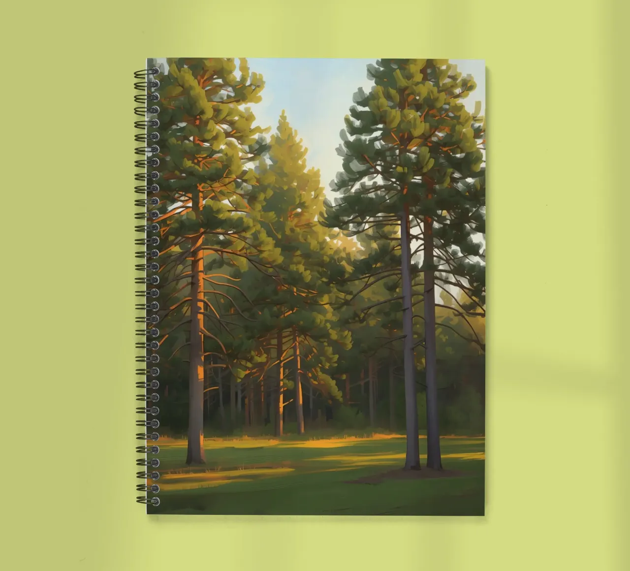 Pine Trees in Forest Clearing with Sunlight spiral notebook by DesignDoodle