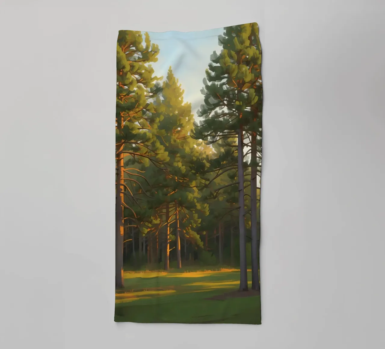 Pine Trees in Forest Clearing with Sunlight towel by DesignDoodle