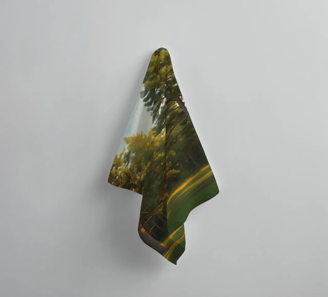 Pine Trees in Forest Clearing with Sunlight towel by DesignDoodle