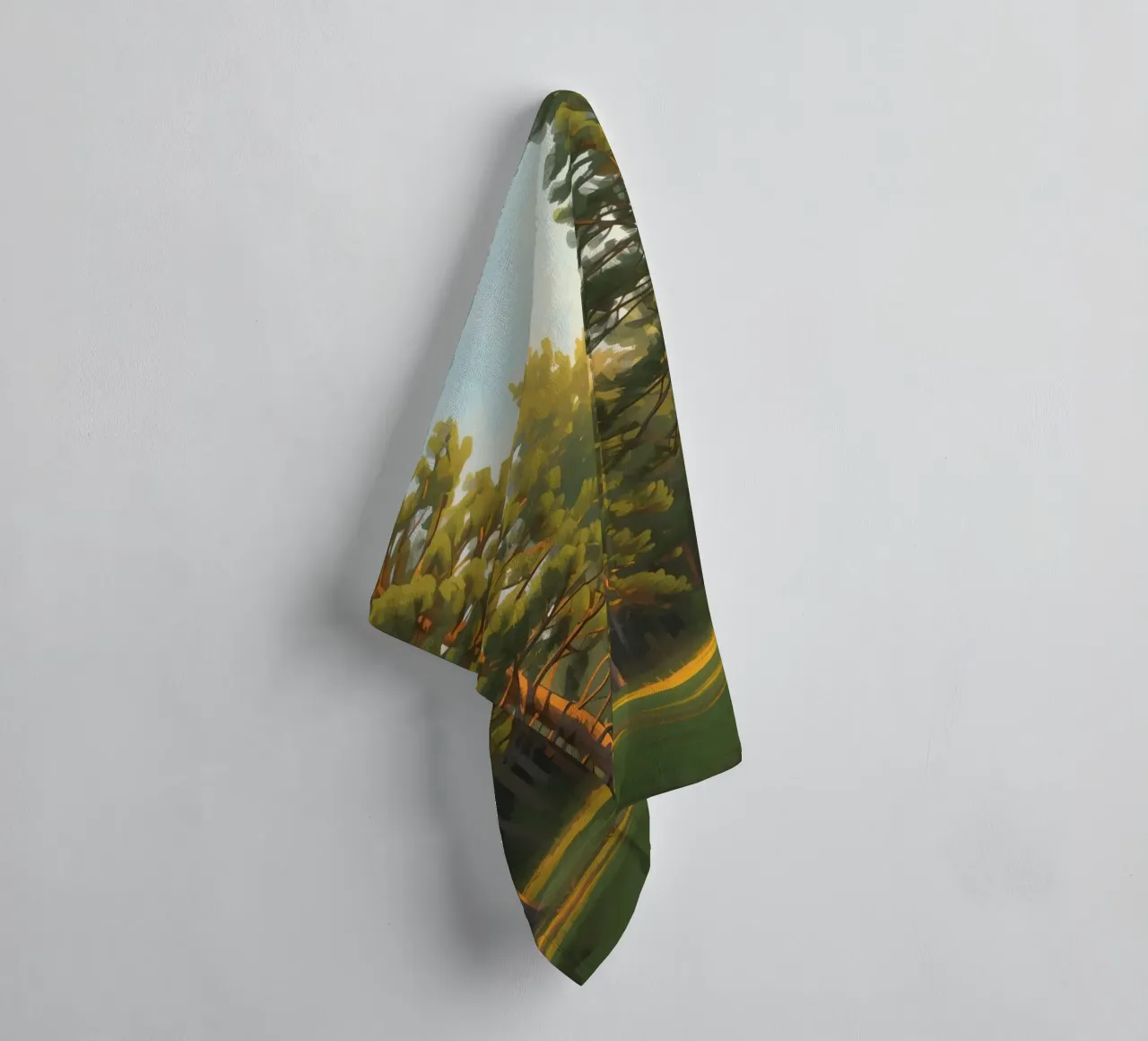 Pine Trees in Forest Clearing with Sunlight towel by DesignDoodle