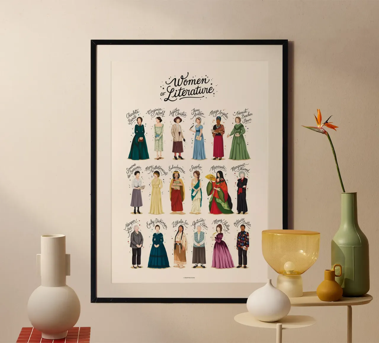 Donne di letteratura poster con telaio in legno da Nour Tohme