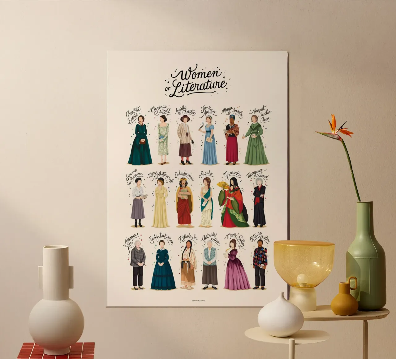 Donne di letteratura poster con telaio in legno da Nour Tohme
