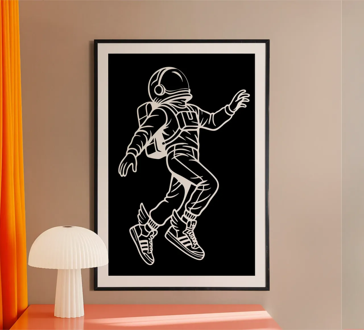 Space Kicks: Winged Astronaut Flight poster con telaio in alluminio da BadrBrand
