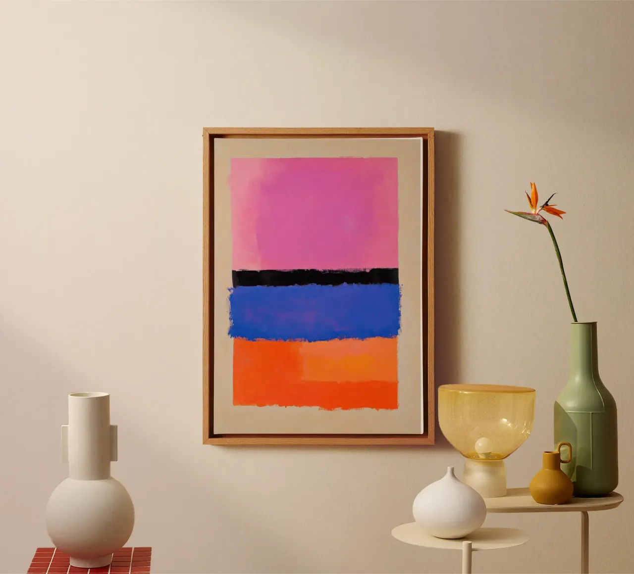 Campi colorati in rosa, arancio e blu tela con Cornice a cassetta da Euphoria Theresa