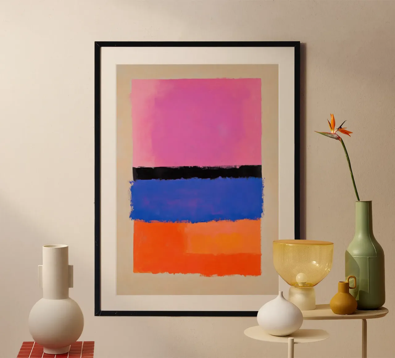 Campi colorati in rosa, arancio e blu poster con telaio in alluminio da Euphoria Theresa