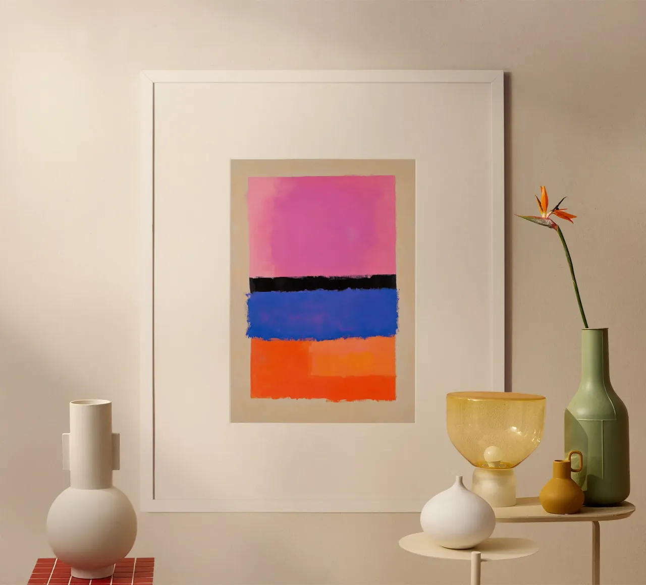 Campi colorati in rosa, arancio e blu poster con telaio in alluminio da Euphoria Theresa