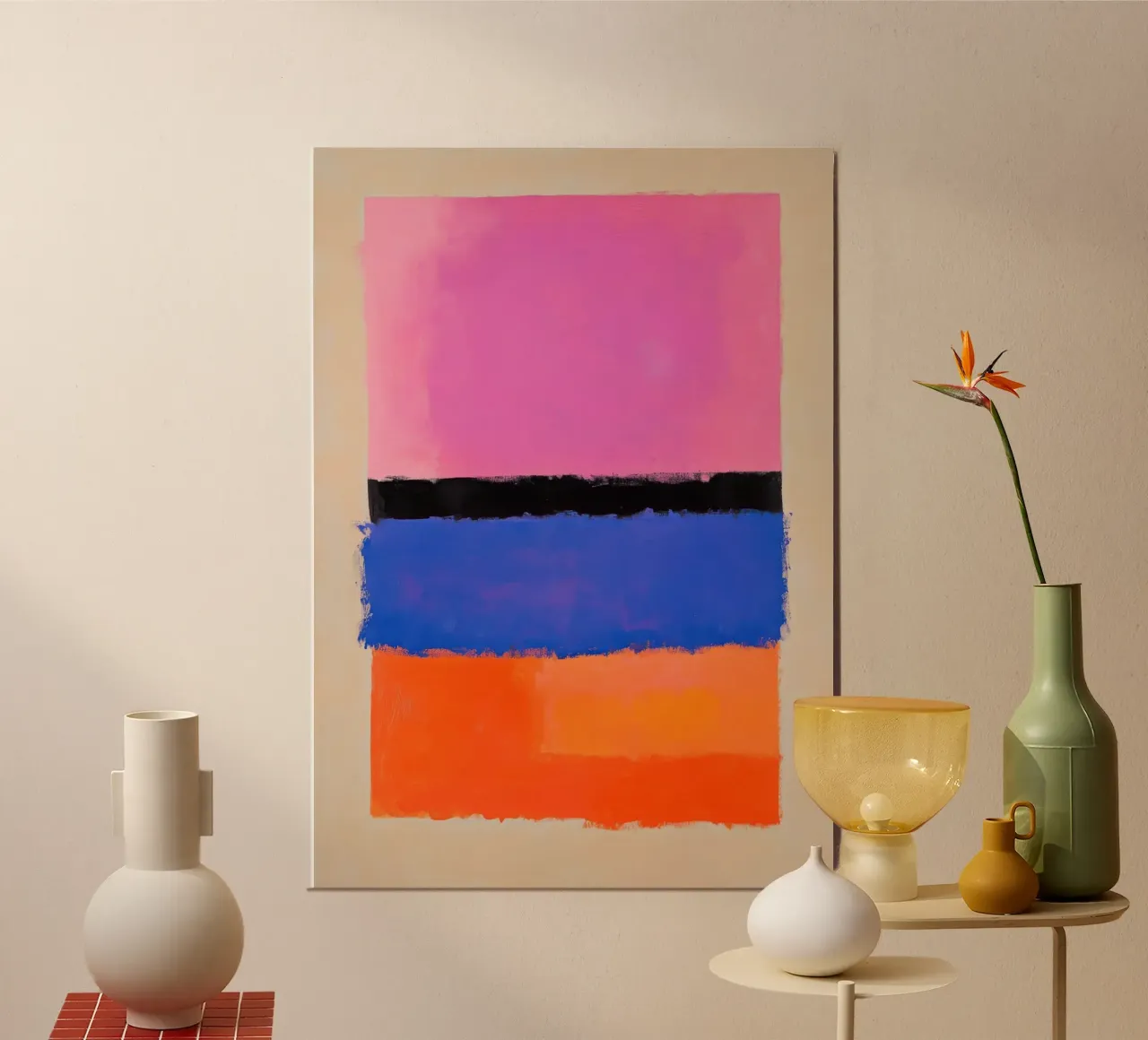Campi colorati in rosa, arancio e blu poster con telaio in alluminio da Euphoria Theresa