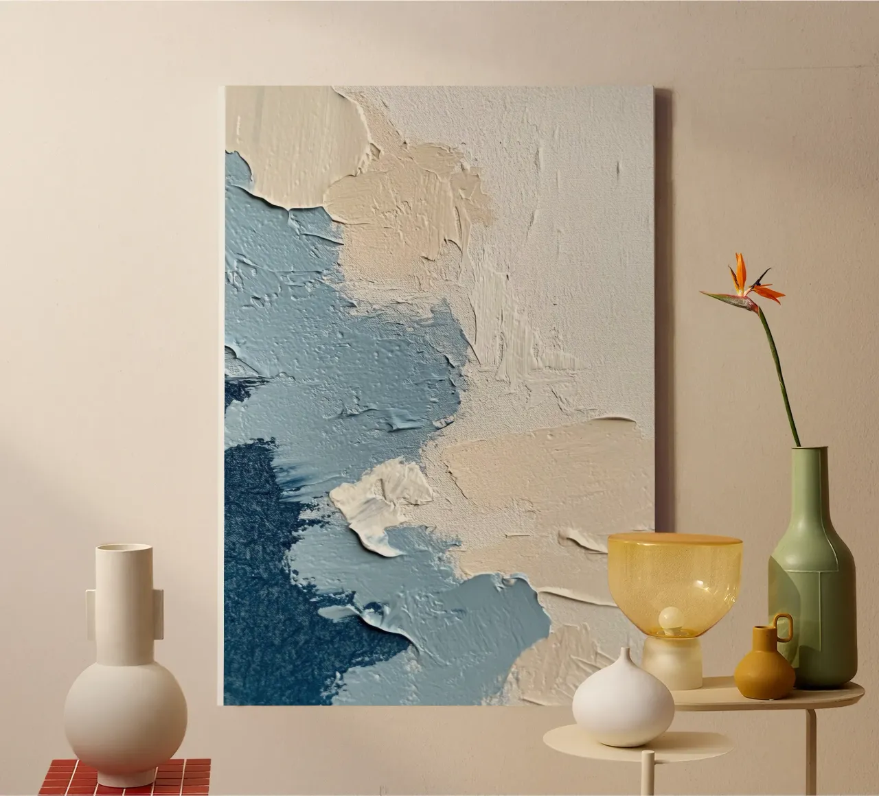 Texture in blu e crema tela con Cornice a cassetta da Euphoria Theresa