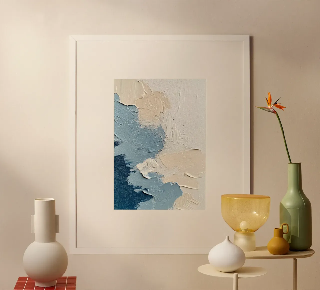 Texture in blu e crema poster con telaio in legno da Euphoria Theresa