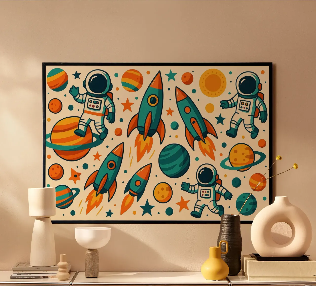 Cavalieri a razzo poster con telaio in plastica da Chromatic Fusion Studio