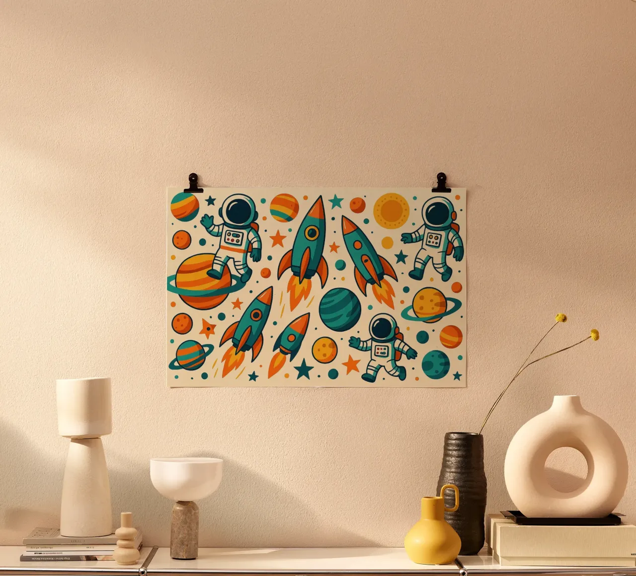 Cavalieri a razzo poster con telaio in plastica da Chromatic Fusion Studio