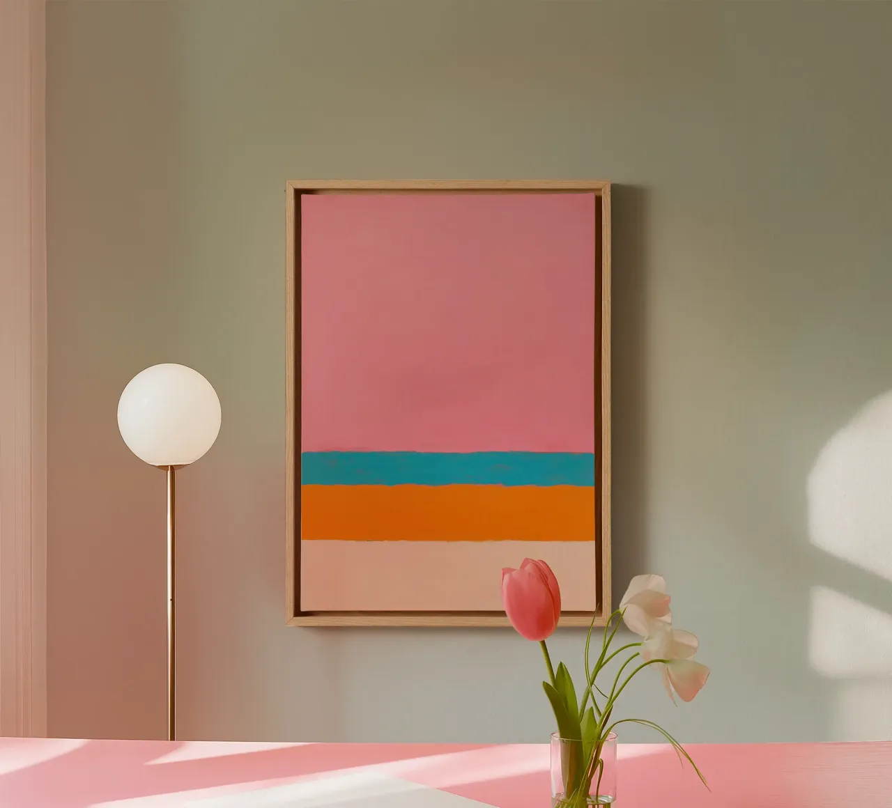 Linee minimaliste su rosa tela con Cornice a cassetta da Euphoria Theresa