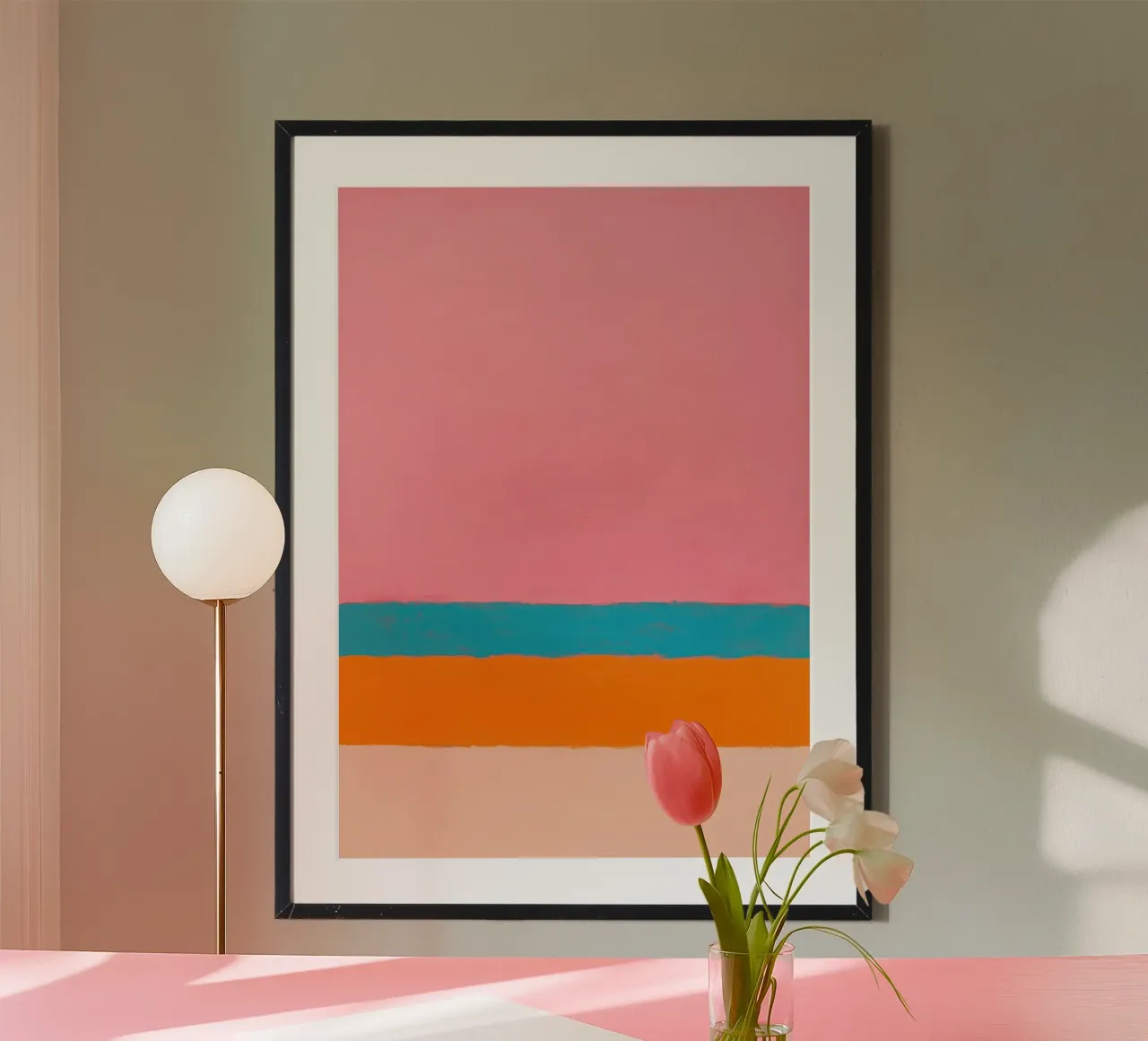 Linee minimaliste su rosa poster con telaio in alluminio da Euphoria Theresa