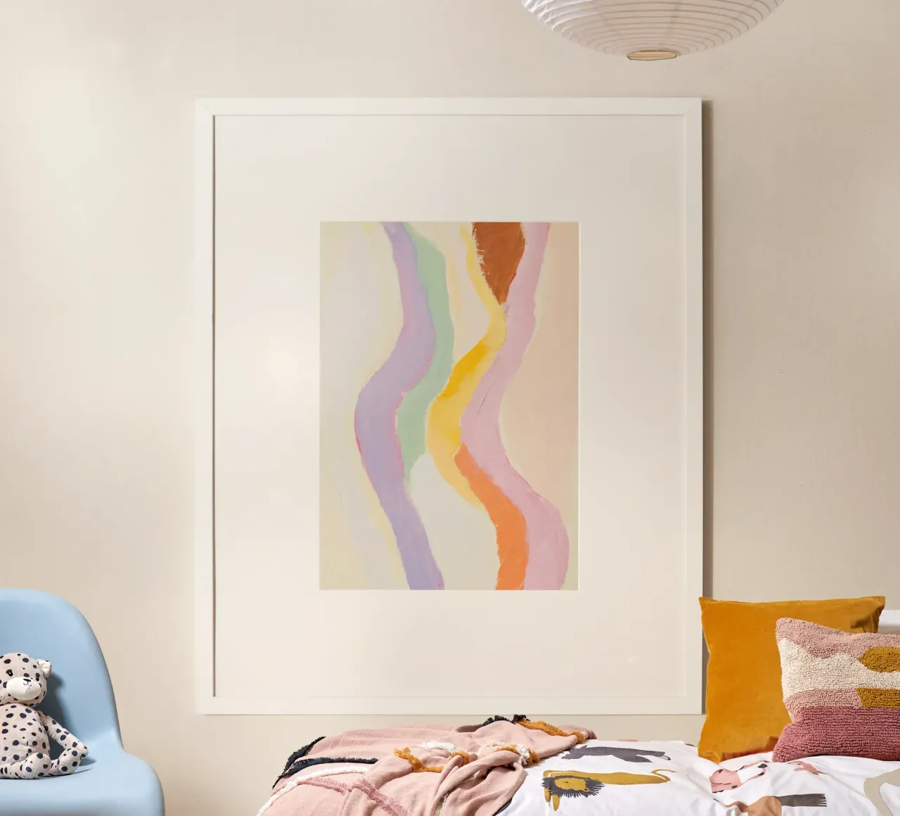 Forme fluide in colori pastello poster con telaio in legno da Euphoria Theresa