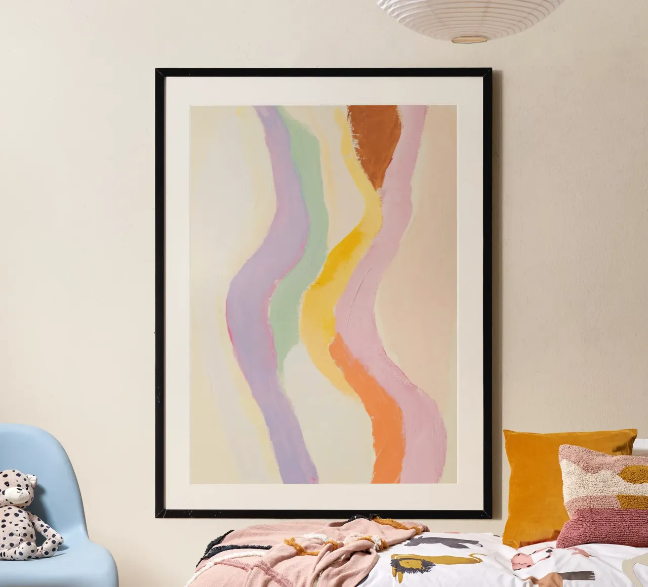 Forme fluide in colori pastello poster con telaio in legno da Euphoria Theresa