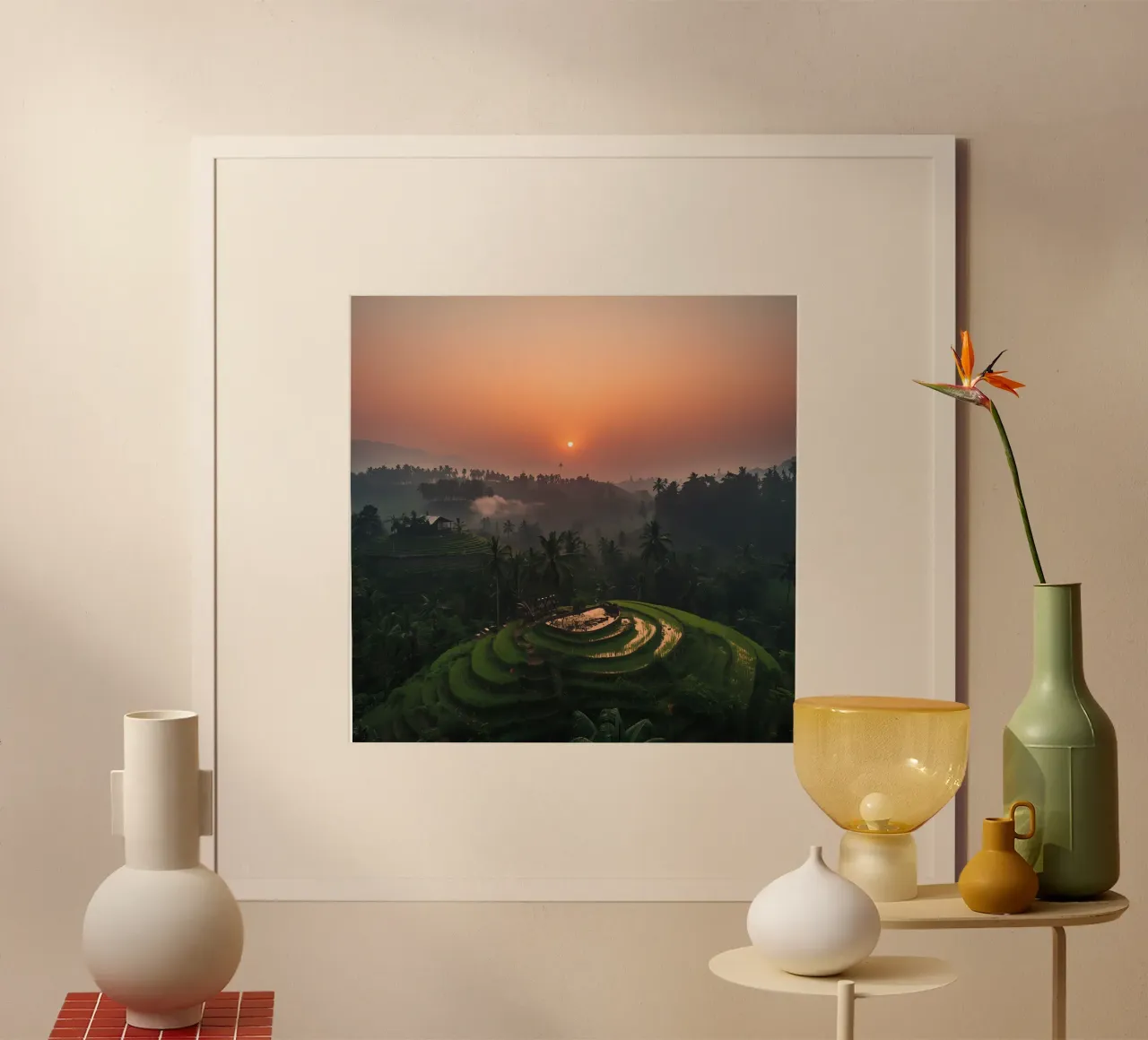 Alba su terrazzamenti di riso e palme poster da DesignDoodle