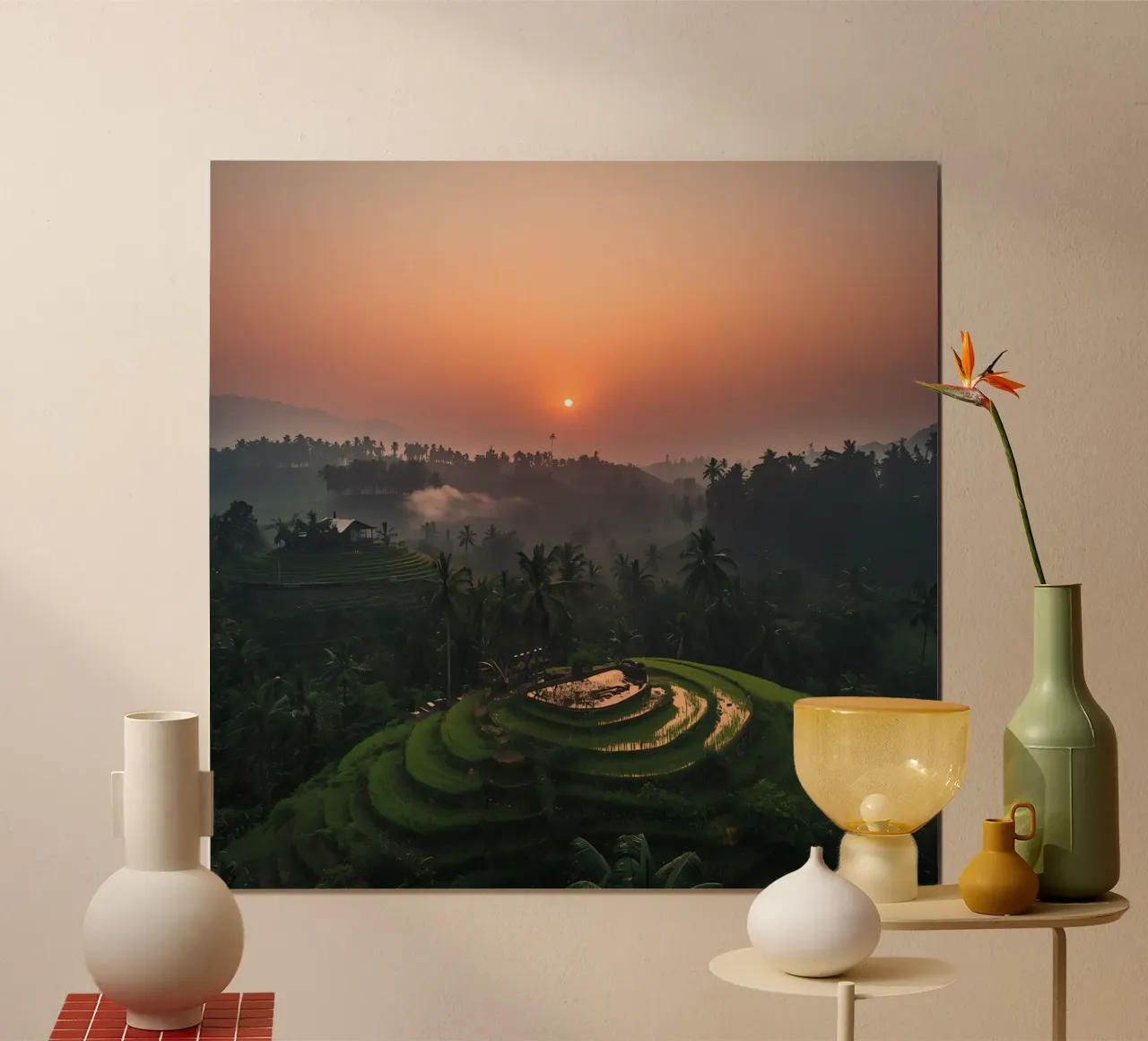 Alba su terrazzamenti di riso e palme poster da DesignDoodle