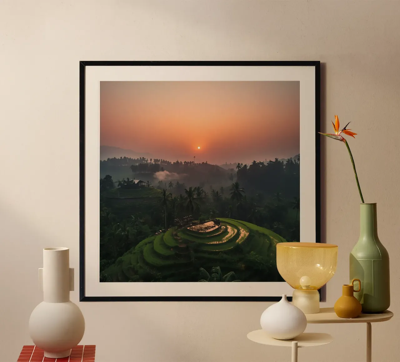Alba su terrazzamenti di riso e palme poster da DesignDoodle