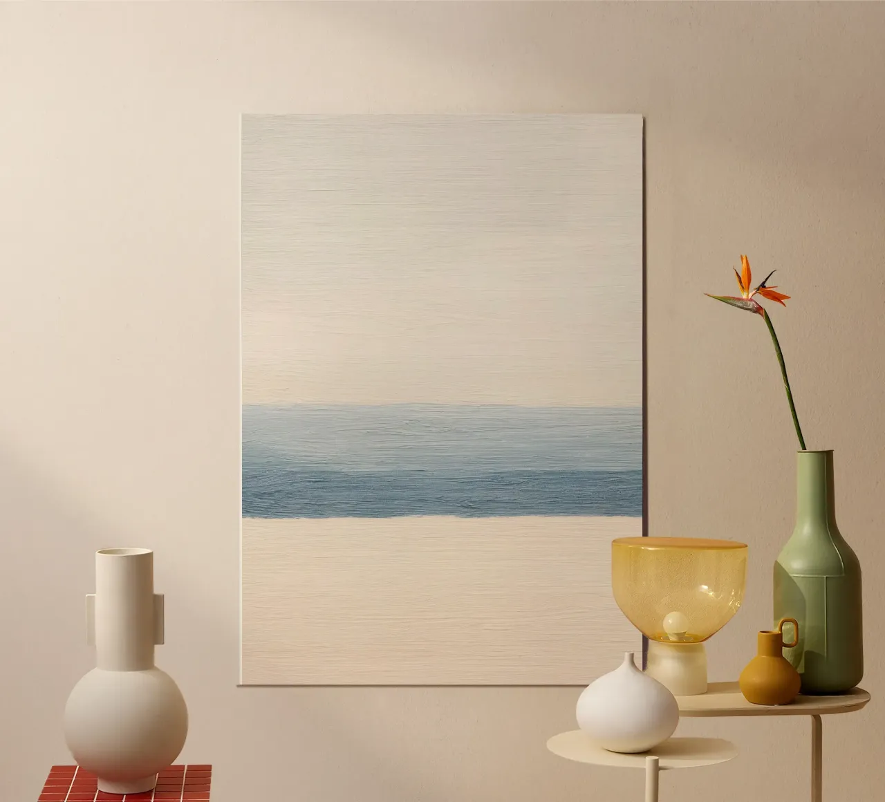 Immagine minimalista dell'oceano in beige e blu poster da Euphoria Theresa