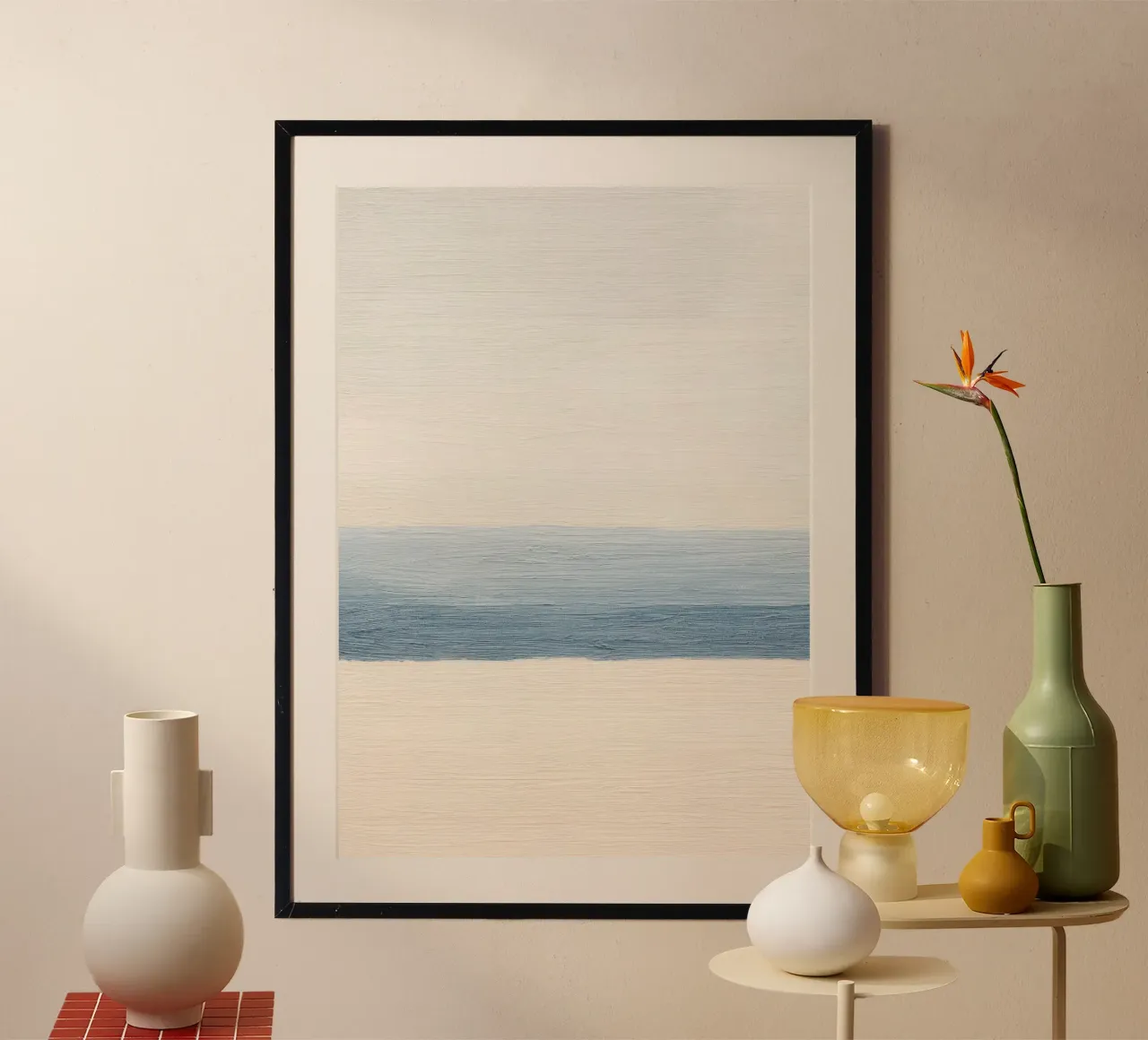 Immagine minimalista dell'oceano in beige e blu poster da Euphoria Theresa