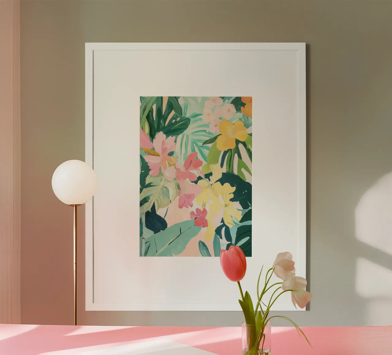 Pittura di fiori tropicali a pastello e gouache poster con telaio in plastica da Euphoria Theresa