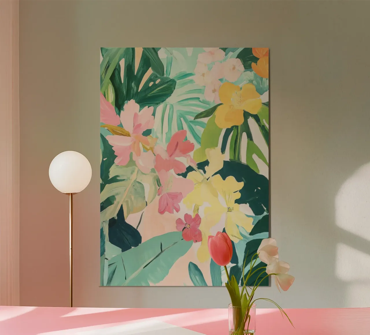 Pittura di fiori tropicali a pastello e gouache poster con telaio in plastica da Euphoria Theresa