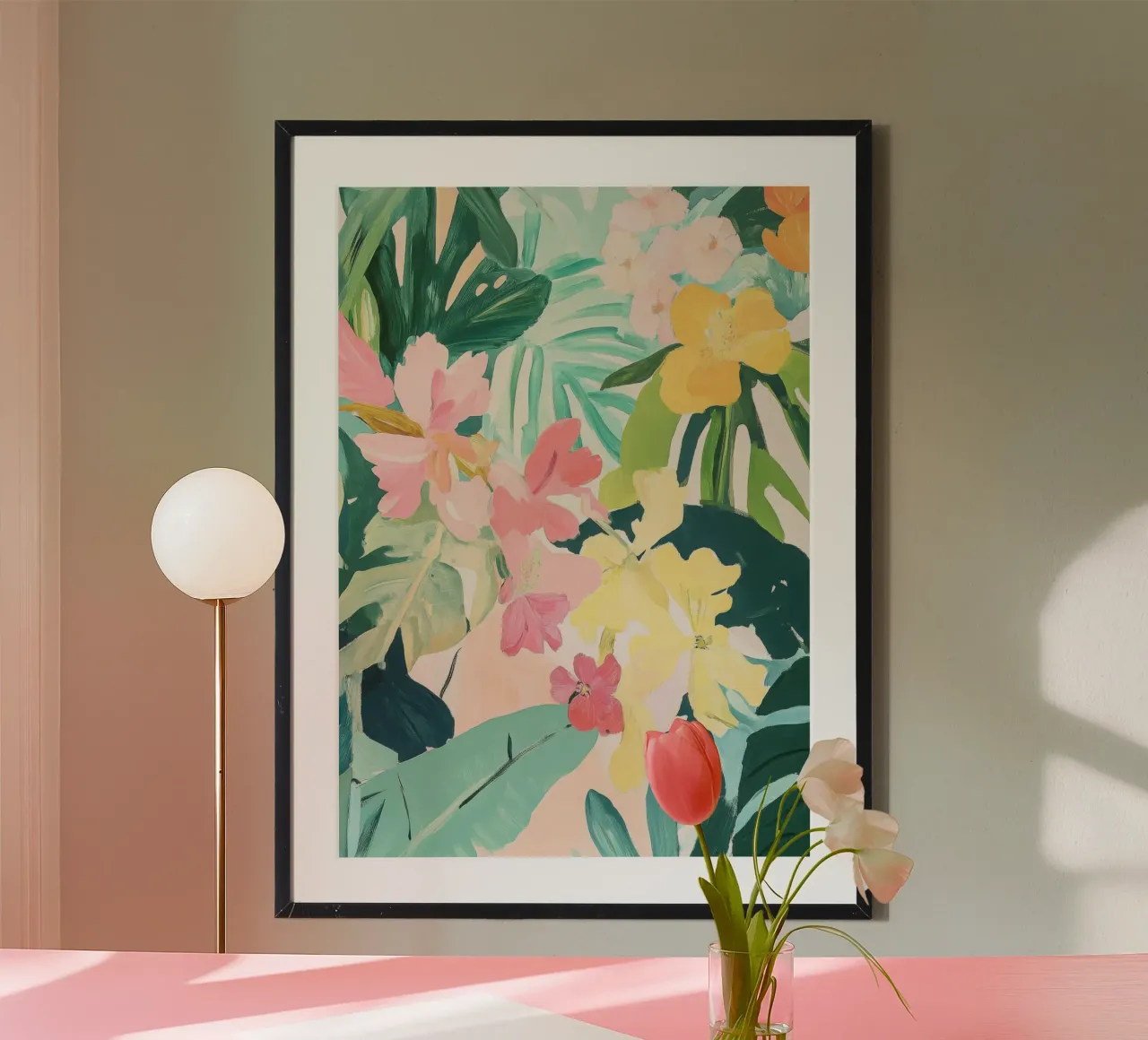 Pittura di fiori tropicali a pastello e gouache poster con telaio in plastica da Euphoria Theresa
