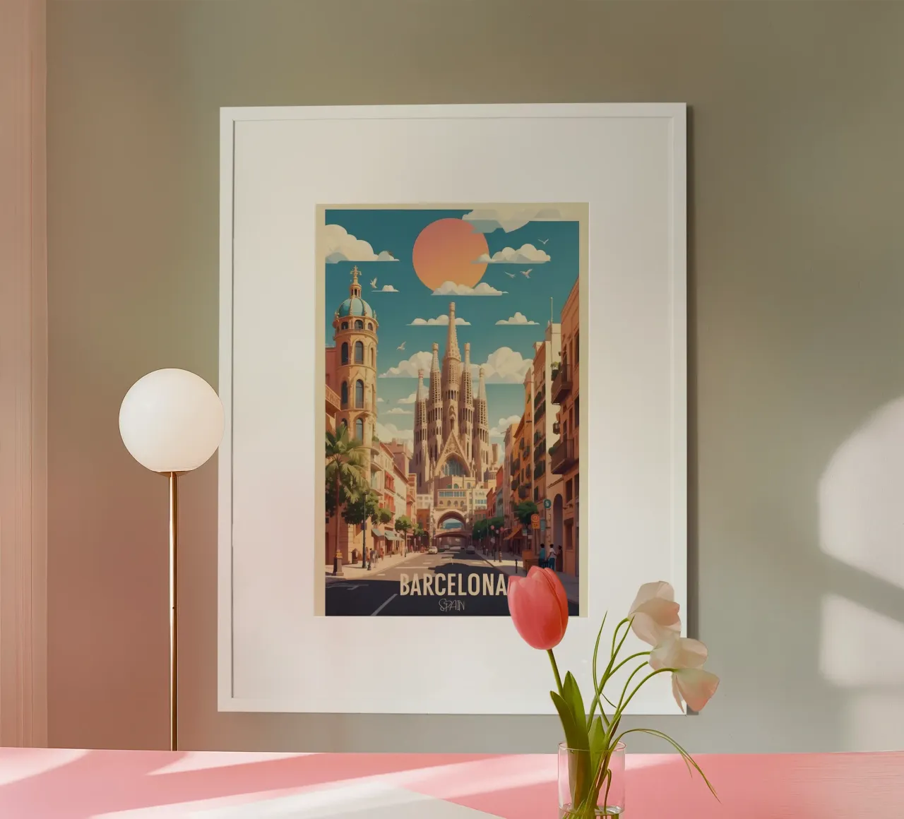 Poster di viaggio su Barcellona Esplora la bellezza spagnola poster con telaio in legno da Melissa
