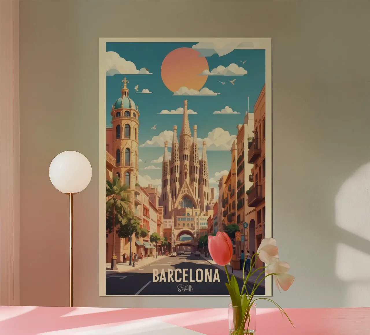 Poster di viaggio su Barcellona Esplora la bellezza spagnola poster con telaio in legno da Melissa
